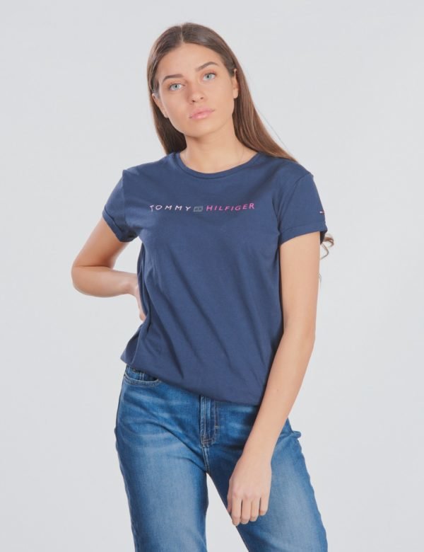 Tommy Hilfiger Essential Tommy Roll Up Tee T-Paita Sininen