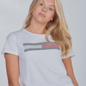 Tommy Hilfiger Lurex Flag Embroidery Tee S/S T-Paita Valkoinen