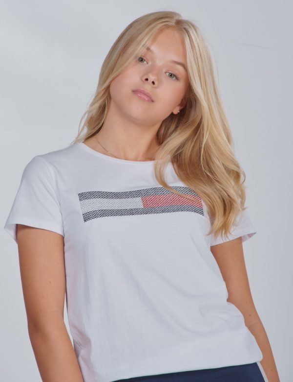 Tommy Hilfiger Lurex Flag Embroidery Tee S/S T-Paita Valkoinen