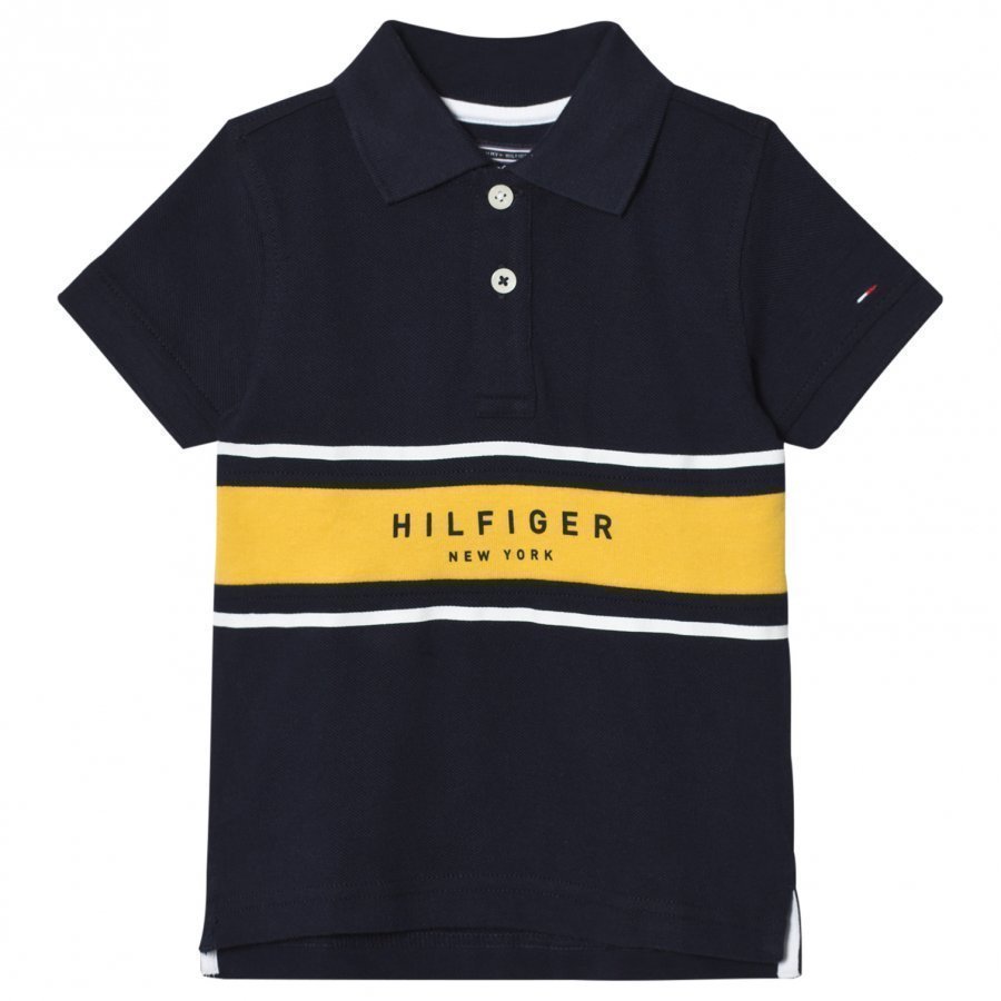 Tommy Hilfiger Navy And Yellow Branded Polo Pikeepaita