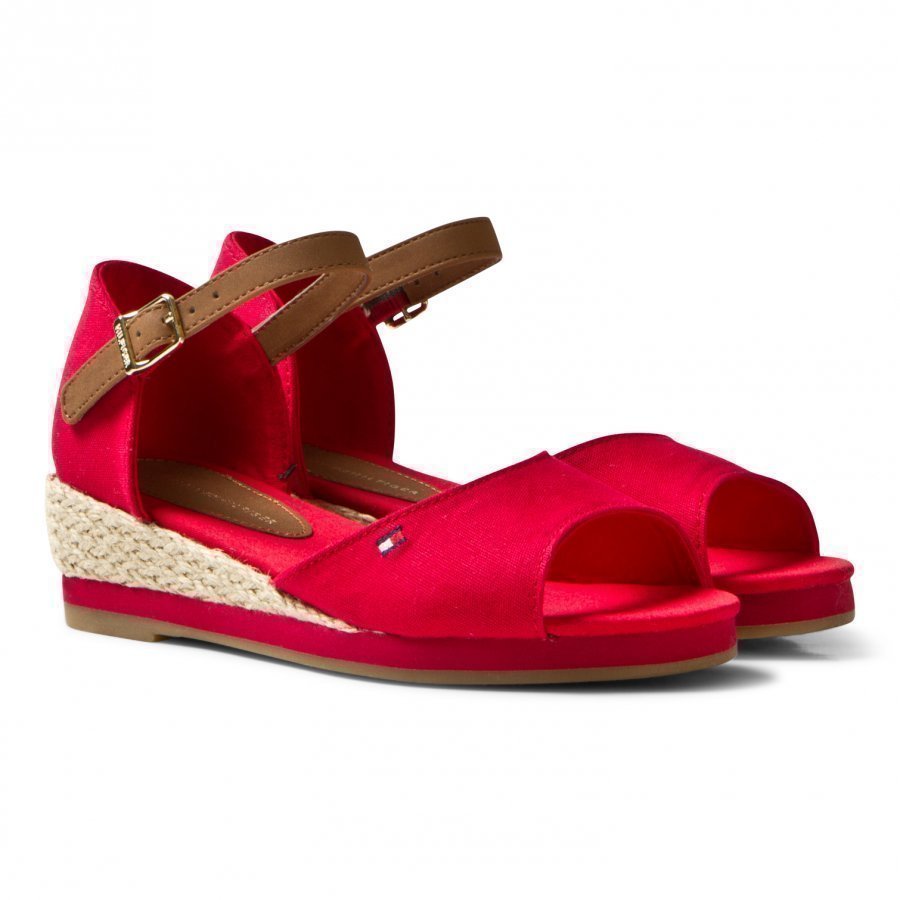 Tommy Hilfiger Red Branded Canvas Wedge Sandals Remmisandaalit