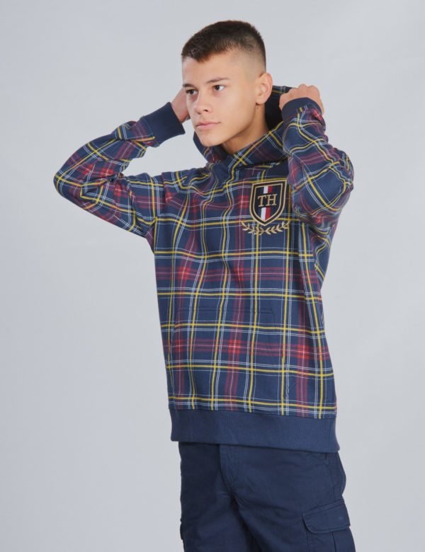 Tommy Hilfiger U Printed Check Hoodie Huppari Sininen