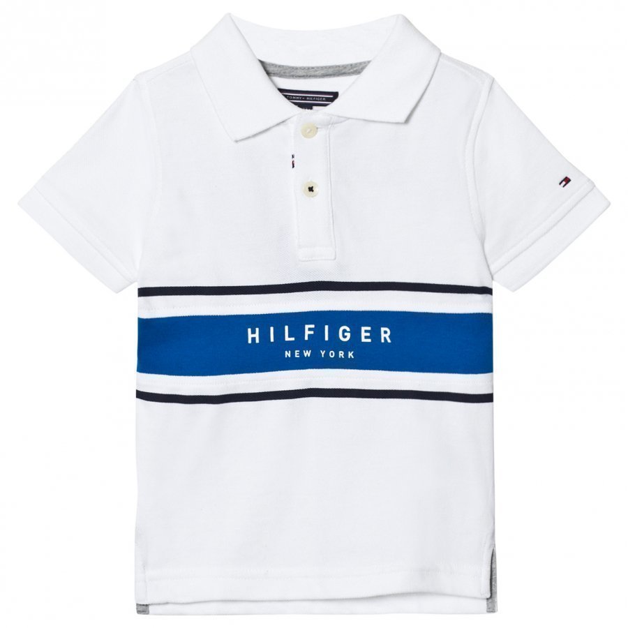 Tommy Hilfiger White And Blue Branded Polo Pikeepaita