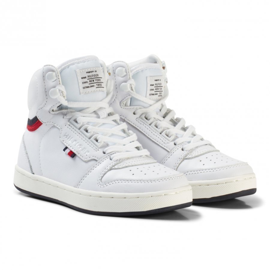 Tommy Hilfiger White Branded Lace Leather High Top Trainers Korkeavartiset Kengät