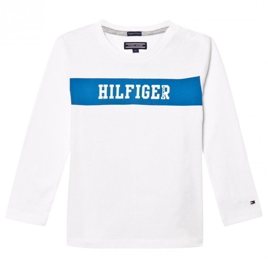 Tommy Hilfiger White Branded Long Sleeve Tee T-Paita
