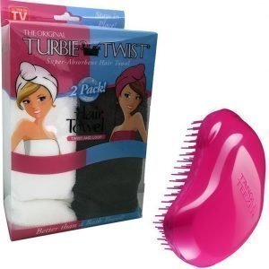 Turbie Twist Hiuspyyhe 2 kpl Turbie Twist Hiuspyyhe 2 kpl Aaleanpunainen + Tangle Teezer Hiusharja Vaaleanpunainen Paketti