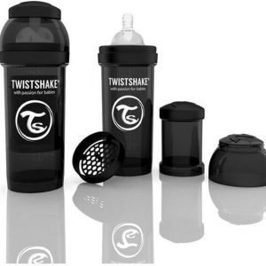 Twistshake Tuttipullo Antikoliikki 260 ml Musta