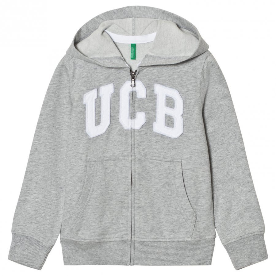 United Colors Of Benetton Basic Jersey Logo Zip Hoodie With Pockets Light Grey Huppari