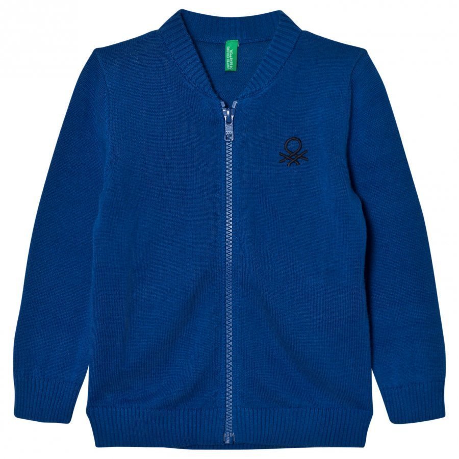 United Colors Of Benetton Classic Knit Zip Logo Sweater Blue Paita