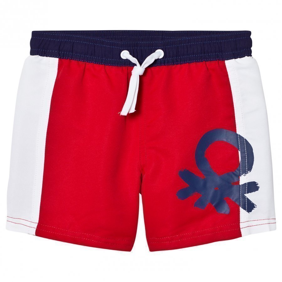 United Colors Of Benetton Color Block Swim Shorts With Logo Red/White Uimashortsit