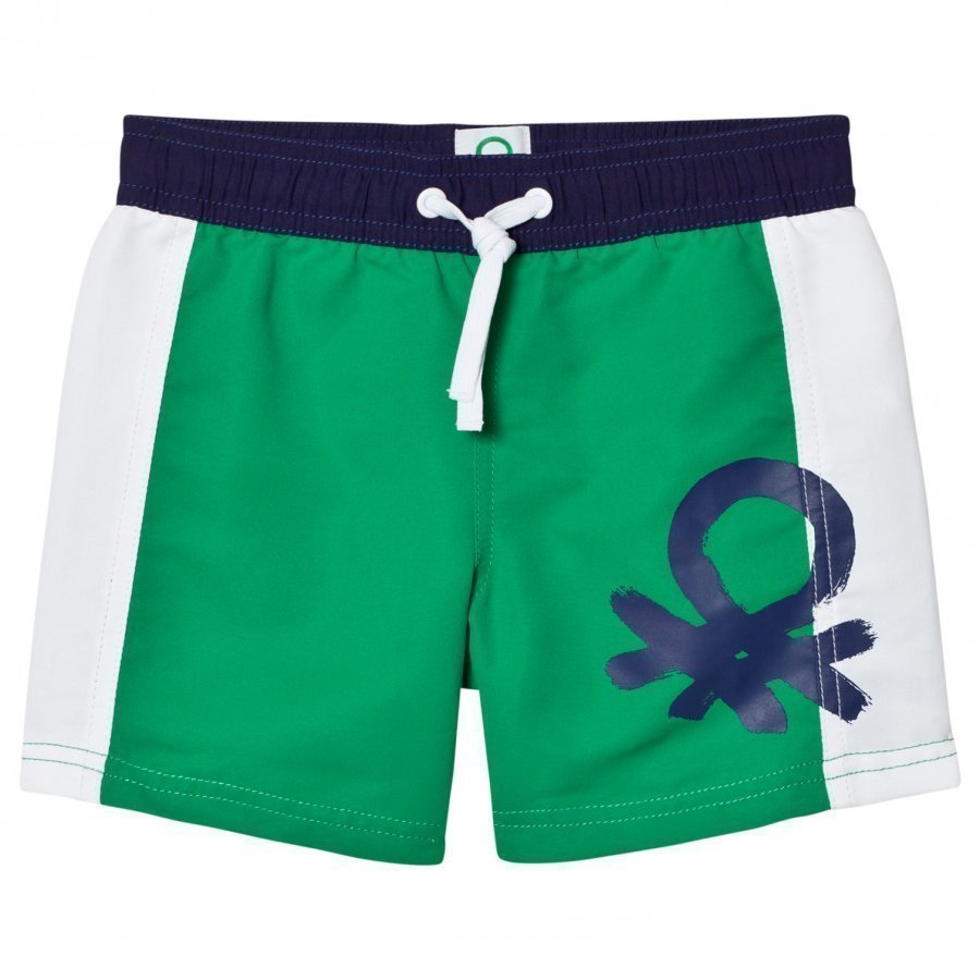 United Colors Of Benetton Colour Block Swim Shorts With Logo Green White Uimashortsit