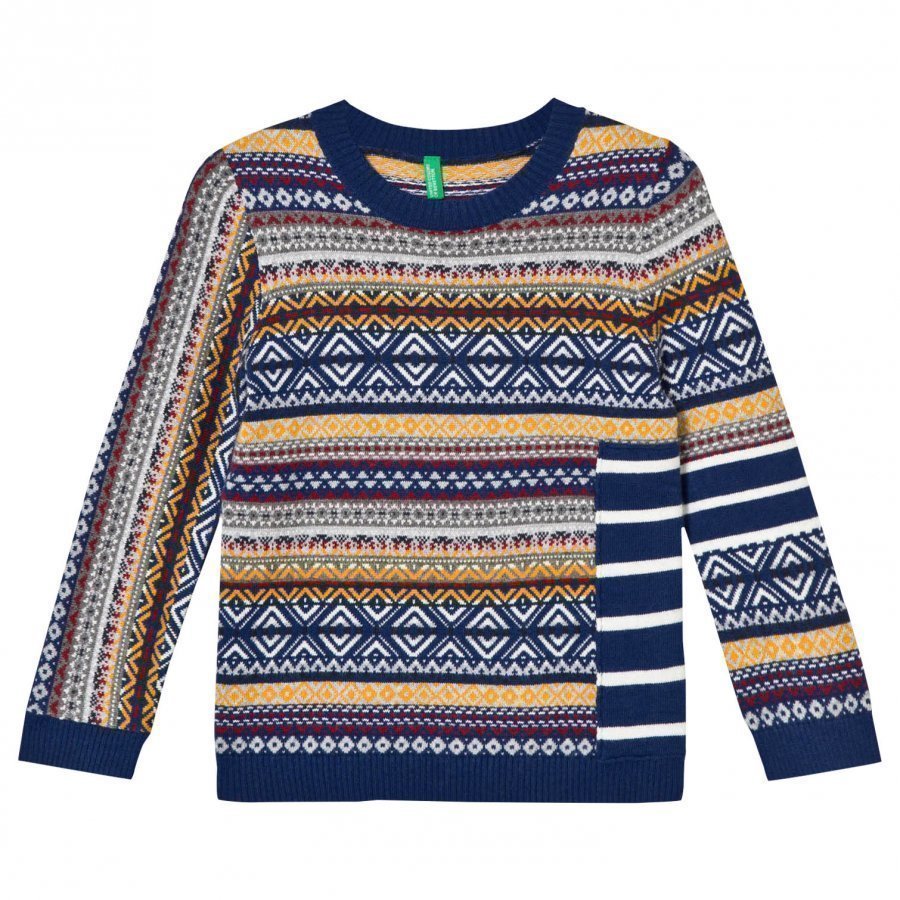 United Colors Of Benetton Cotton Blend Sweater Navy Multi Paita