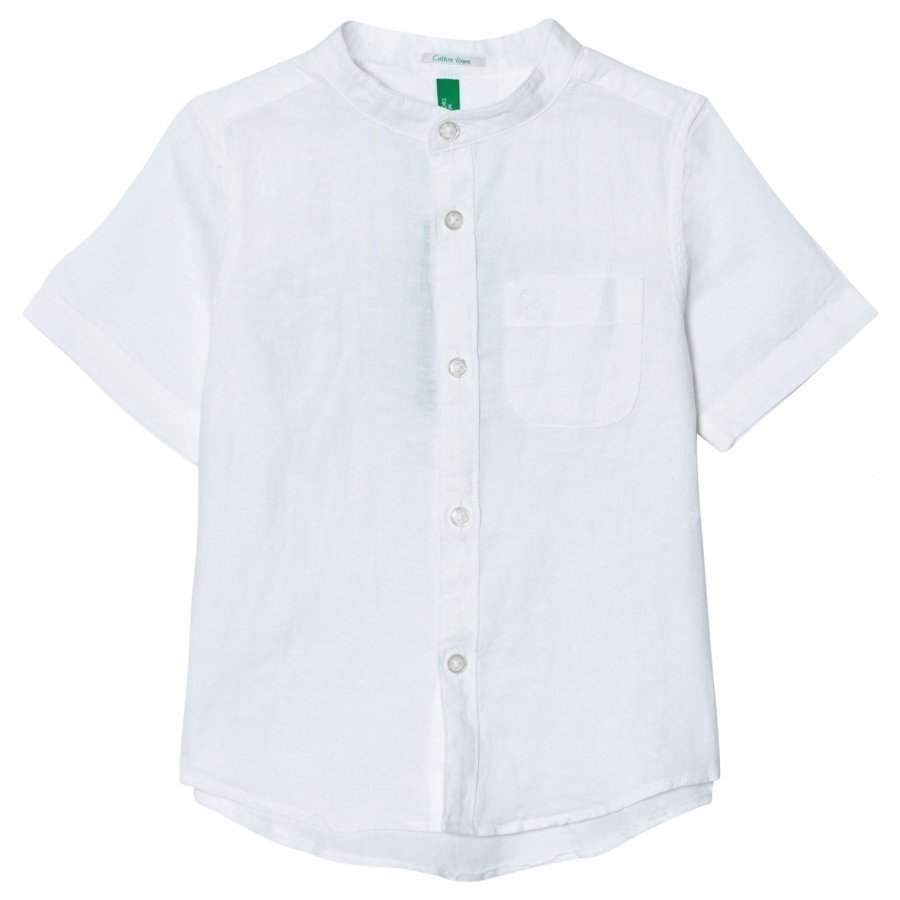 United Colors Of Benetton Cotton Linen S/S Collarless Shirt White Kauluspaita