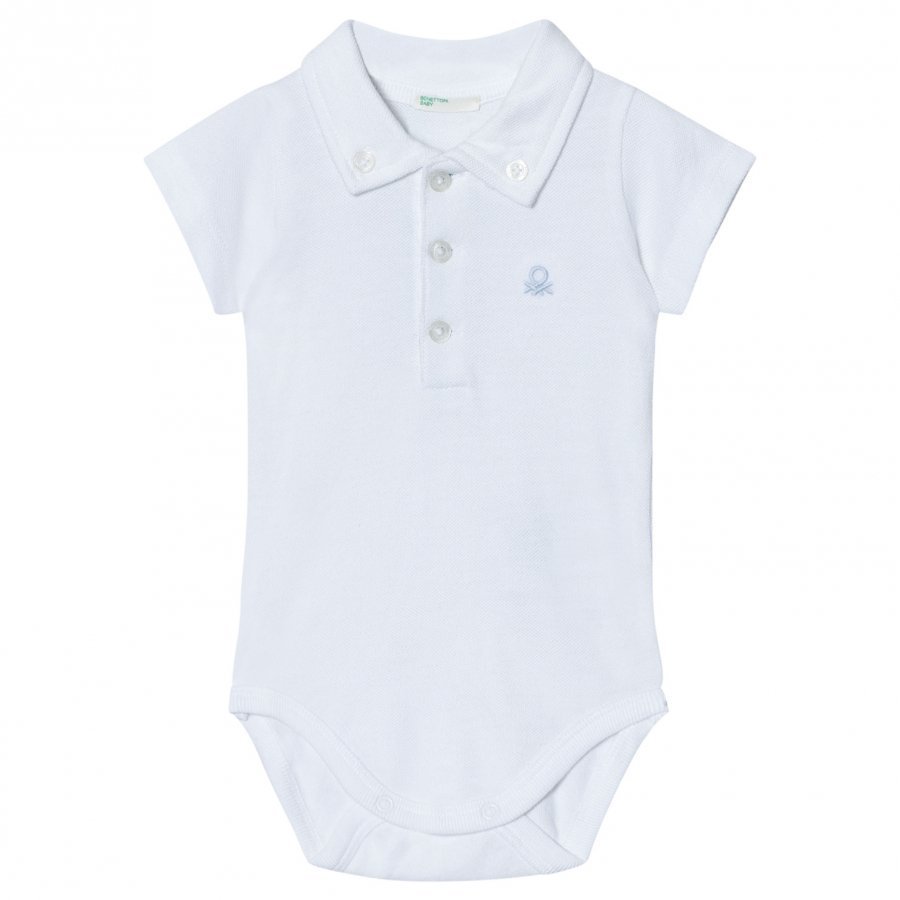 United Colors Of Benetton Cotton Polo Baby Body With Collars In White T-Paita