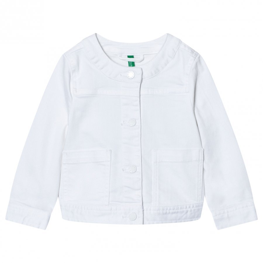 United Colors Of Benetton Cropped Denim Jacket White Farkkutakki