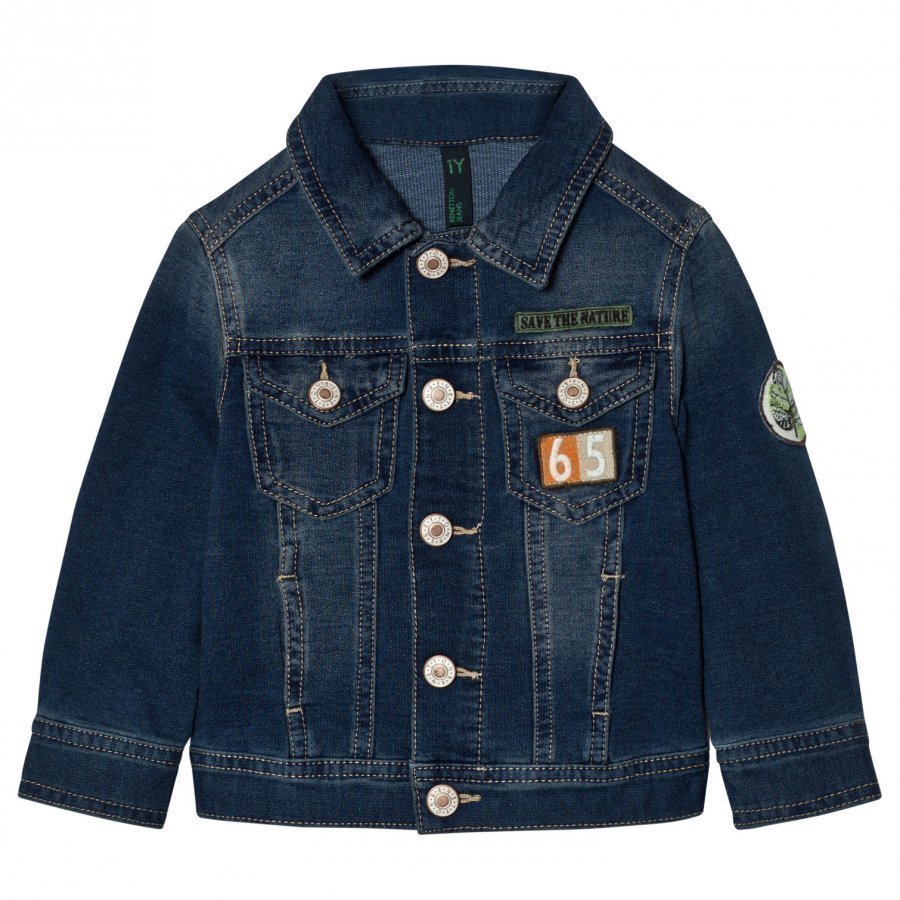 United Colors Of Benetton Denim Jacket With Patches Blue Farkkutakki