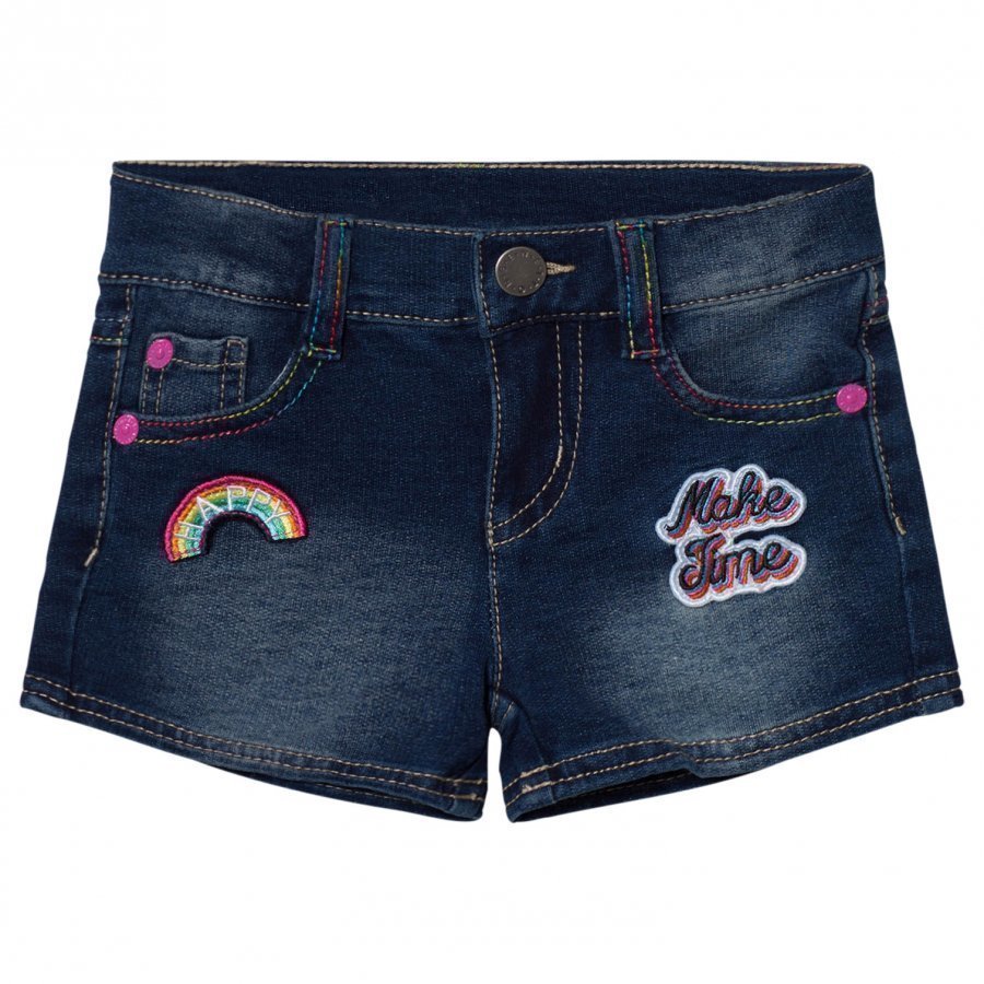 United Colors Of Benetton Denim Shorts With Rainbow Stitchingith Patches And Multi Coloured Stitch Blue Farkkushortsit