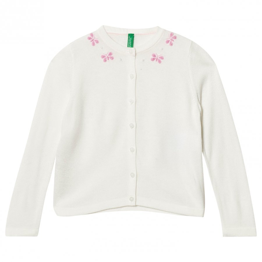 United Colors Of Benetton Fine Knit White Cardigan With Butterfly Details Neuletakki