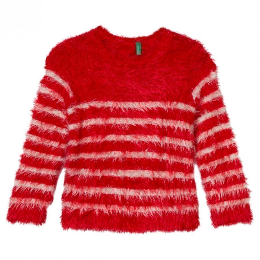 United Colors Of Benetton Fuzzy Sweater Red/Off White Paita