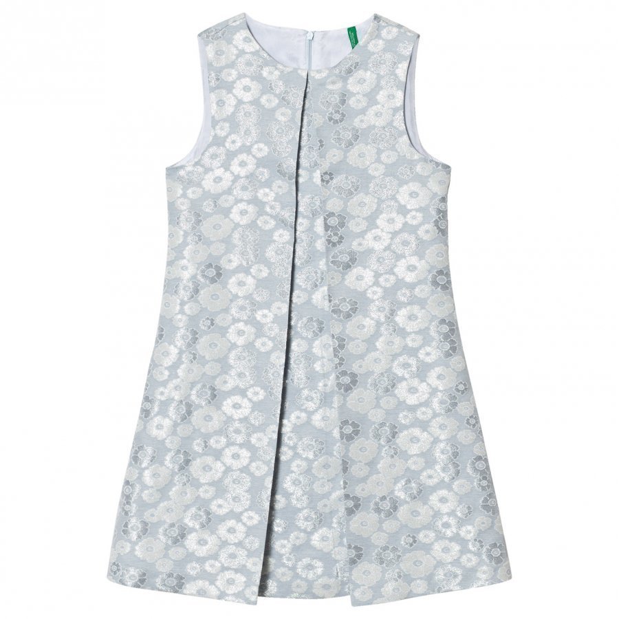 United Colors Of Benetton Glitter Floral Print Sleeveless Dress With Plete Front Silver Blue Mekko