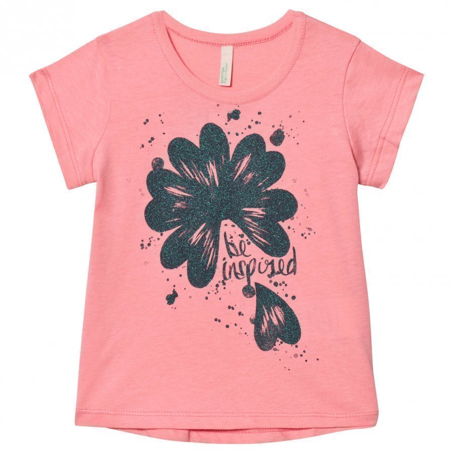 United Colors Of Benetton Glitter Flower Print T-Shirt Candy Pink T-Paita