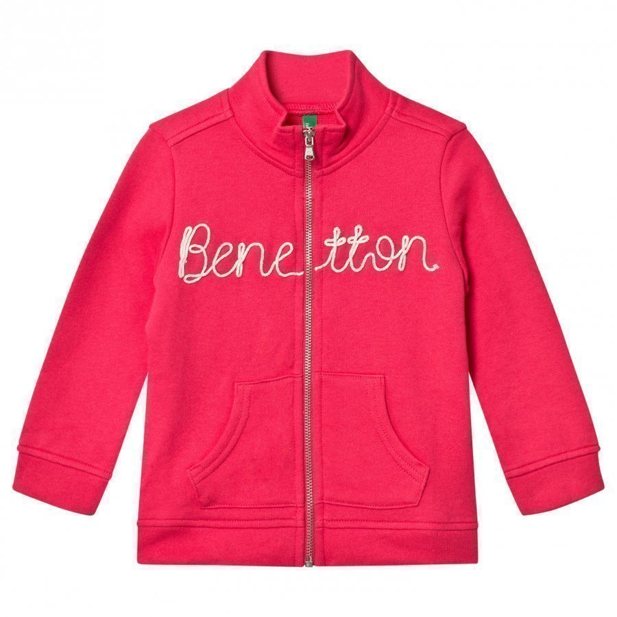United Colors Of Benetton Knit Logo Zip Through Sweater Fuschia Pink Paita