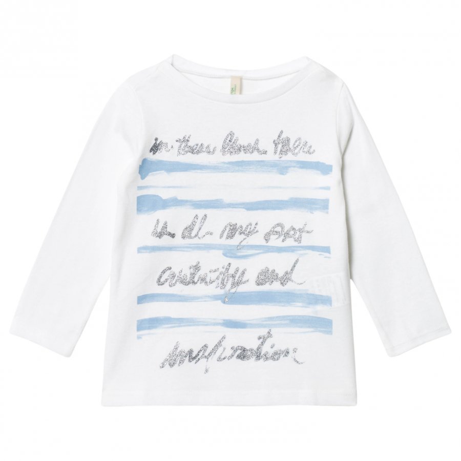 United Colors Of Benetton Long Sleeve Printed Tee Glitter White Pitkähihainen T-Paita