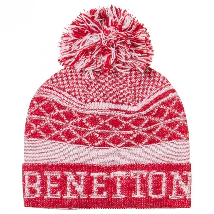 United Colors Of Benetton Pom Pom Knit Hat Red/White Pipo
