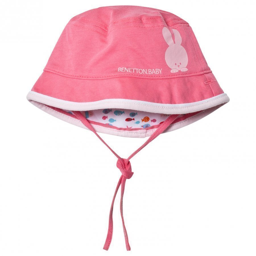 United Colors Of Benetton Reversible Pink Cotton Sun Hat With Tie Neck Aurinkohattu