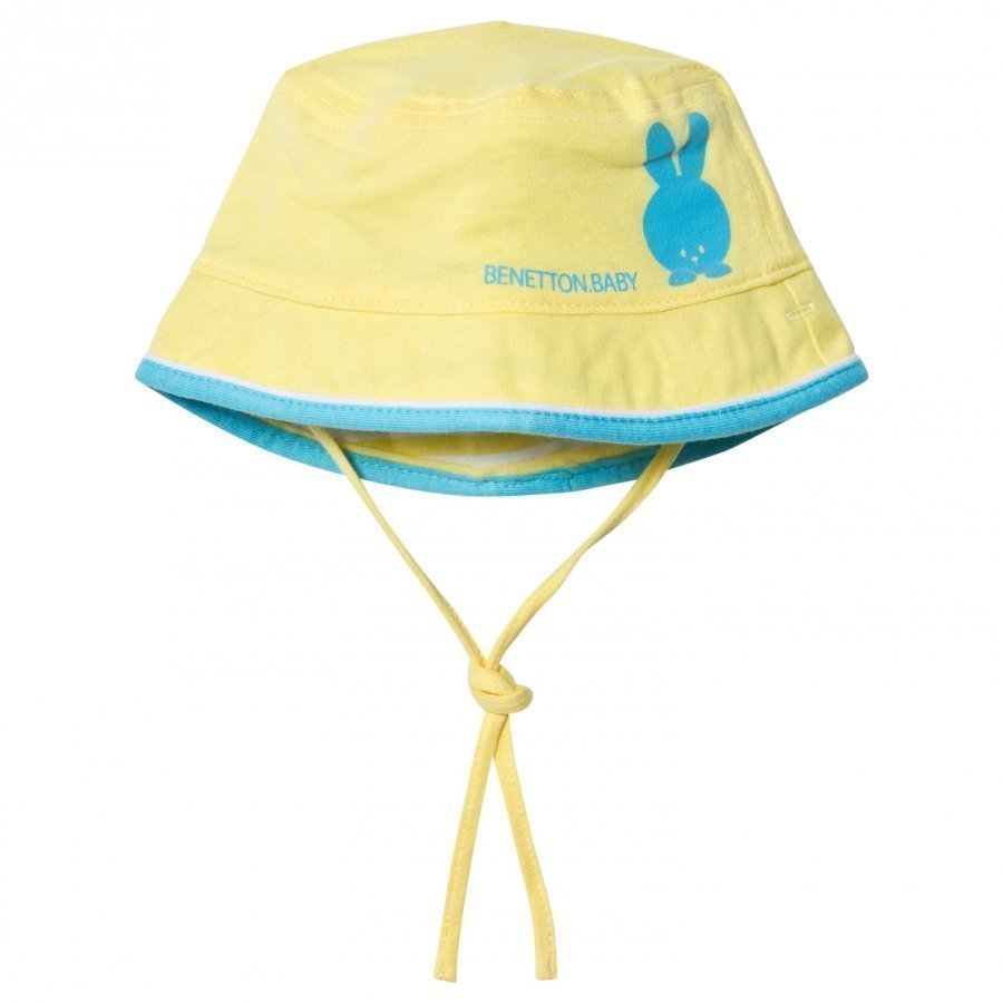 United Colors Of Benetton Reversible Yellow Cotton Sun Hat With Tie Neck Aurinkohattu