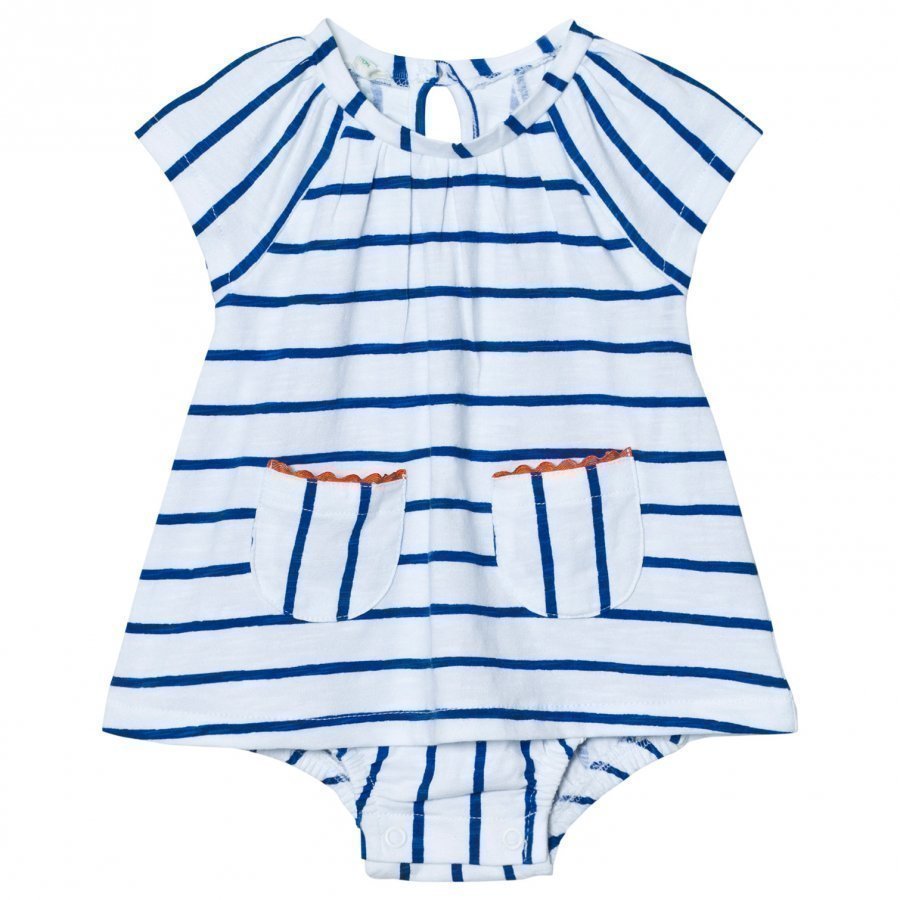United Colors Of Benetton Stripe A-Line Dress White/Blue Mekko