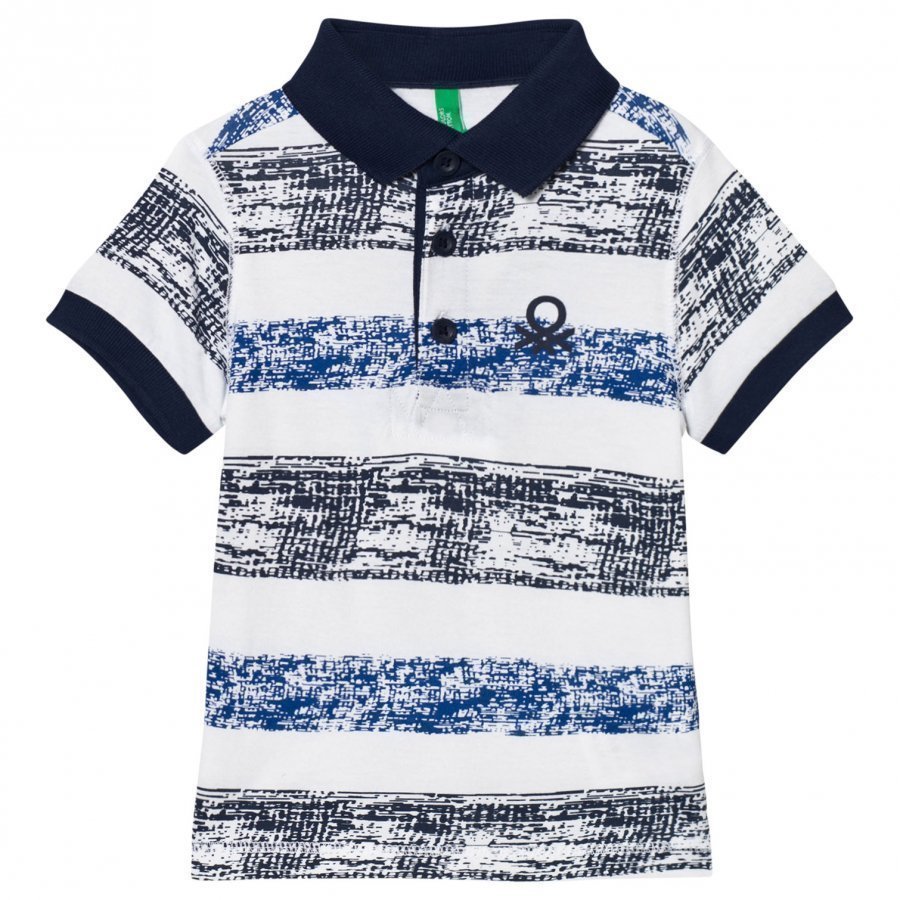 United Colors Of Benetton Stripe Logo Polo Tee White Pikeepaita