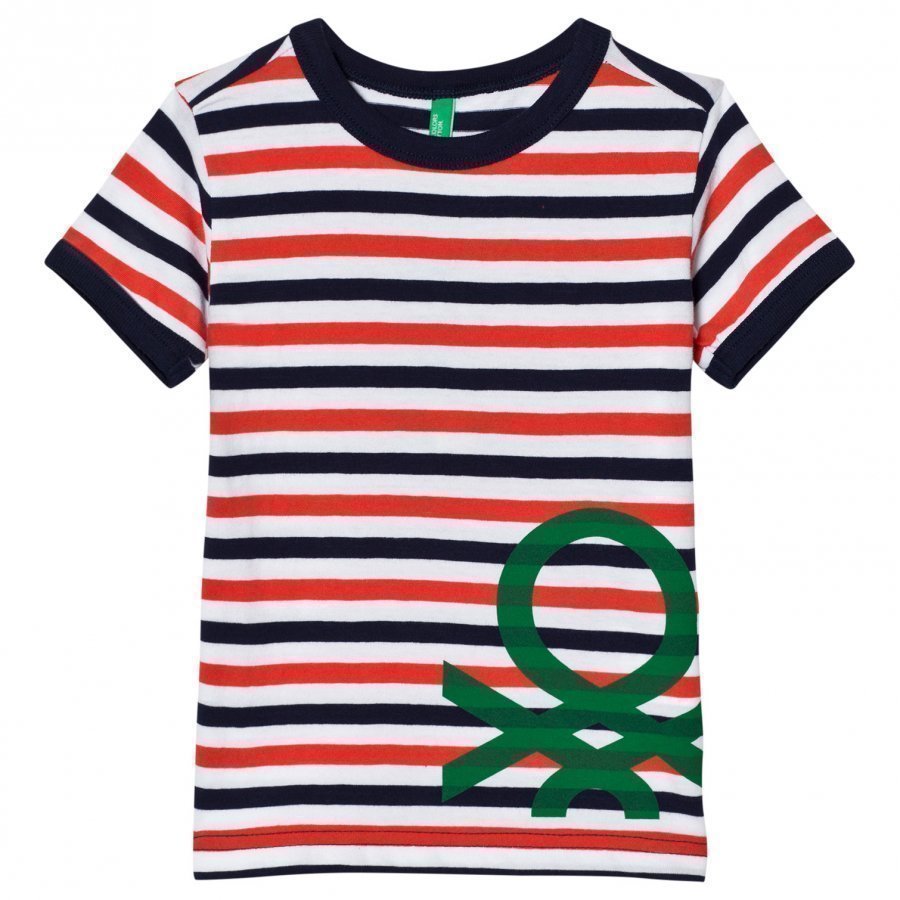 United Colors Of Benetton Stripe Printed T-Shirt Navy Red T-Paita