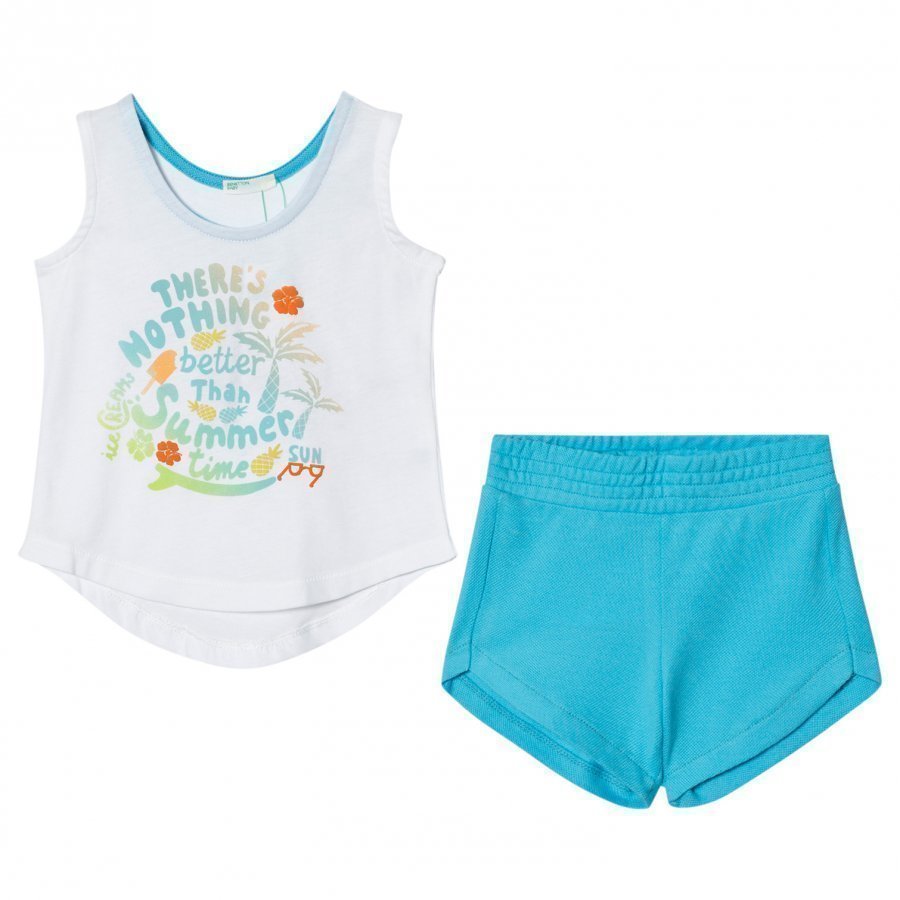 United Colors Of Benetton Summer Time Tank Top And Shorts Set White/Blue Liivi