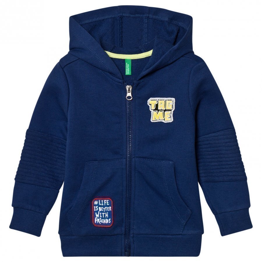 United Colors Of Benetton Zip Hoodie Patches Blue Huppari