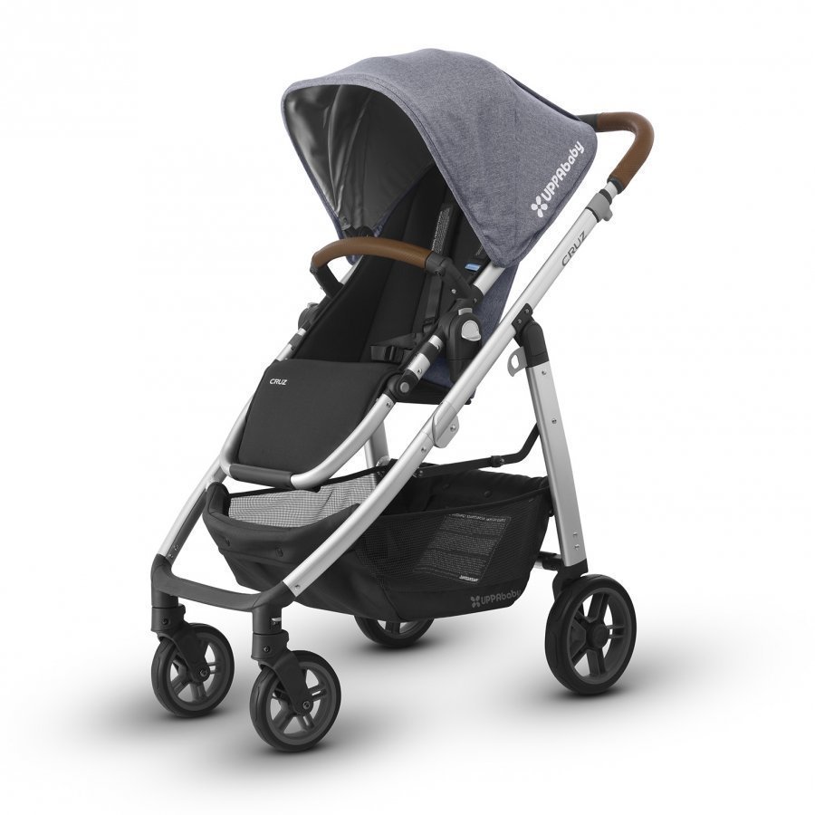 Uppababy Cruz Stroller Gregory Blue Marl Silver Frame With Leather Sisarusrattaat