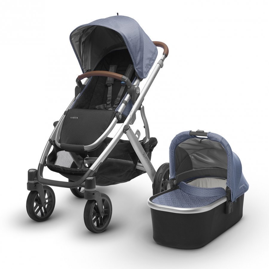 Uppababy Vista Stroller Henry Blue Marl Silver Frame With Leather Sisarusrattaat