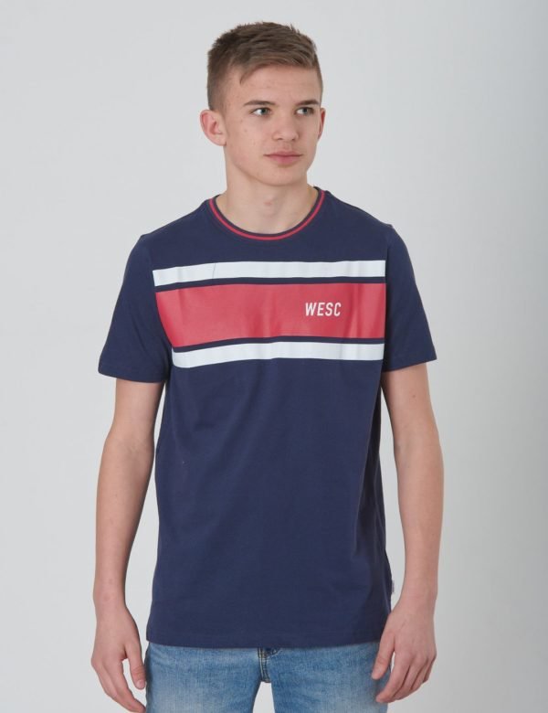 Wesc Max Chest Stripes Jr T-Paita Sininen