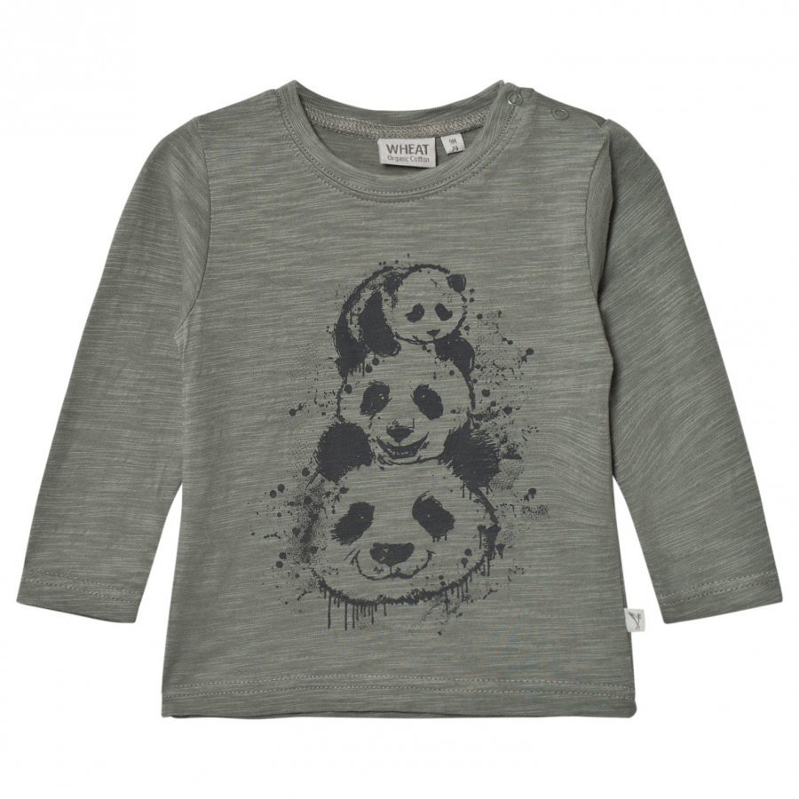 Wheat Panda Tree Long Sleeve Tee Agave T-Paita