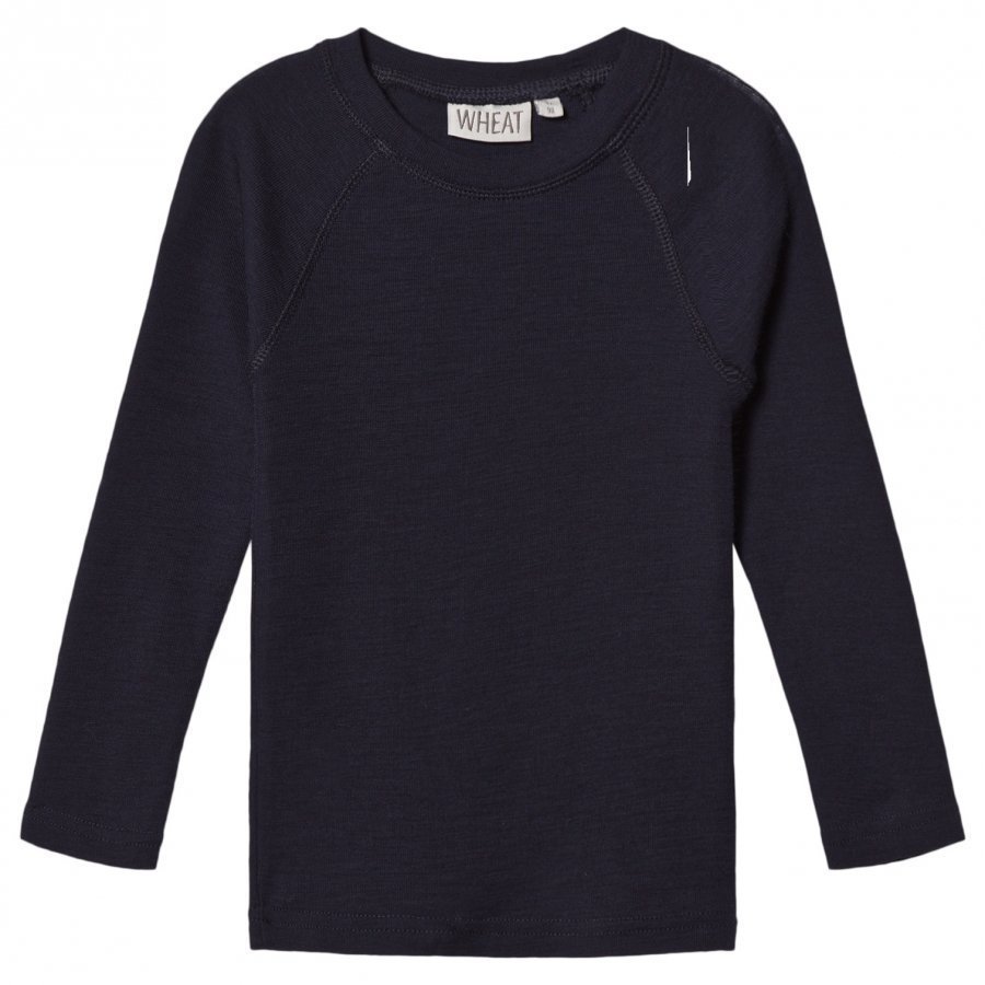 Wheat Wool T-Shirt Ls Navy T-Paita