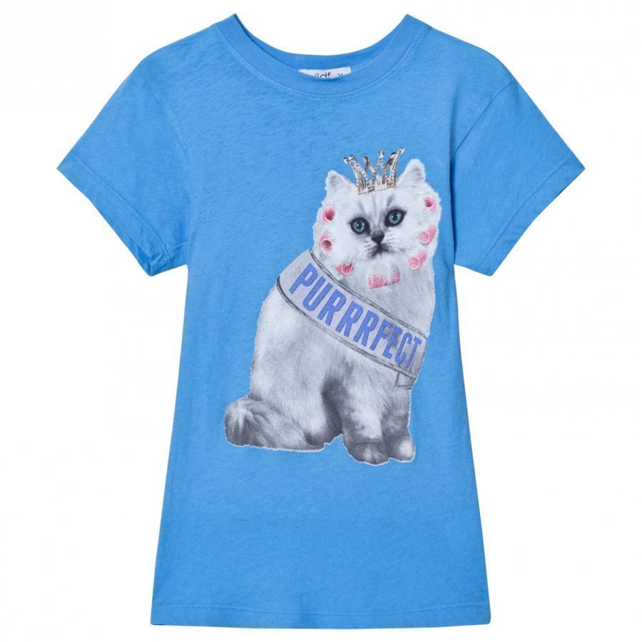 Wildfox Blue Purrfect Cat Print Tee T-Paita