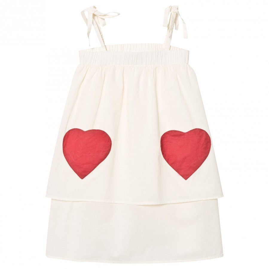 Wynken White With Red Heart Pocket Stappy Sun Dress Mekko