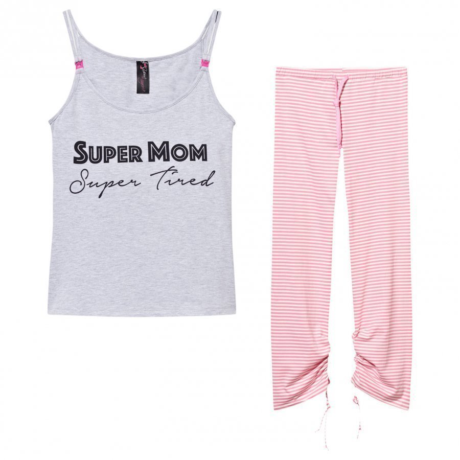 You! Lingerie Darcy Super Mom Super Tired Pajama Set Gray/Pink Raskauden Yöasu