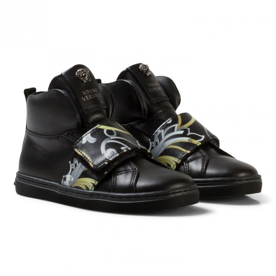 Young Versace Black And Gold Baroque Print Medusa High Top Trainers Korkeavartiset Kengät