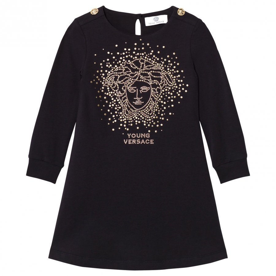 Young Versace Black And Gold Stud Medusa Jersey Dress Mekko