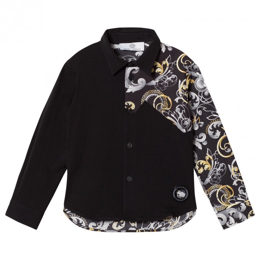 Young Versace Black Baroque Print Shirt Kauluspaita