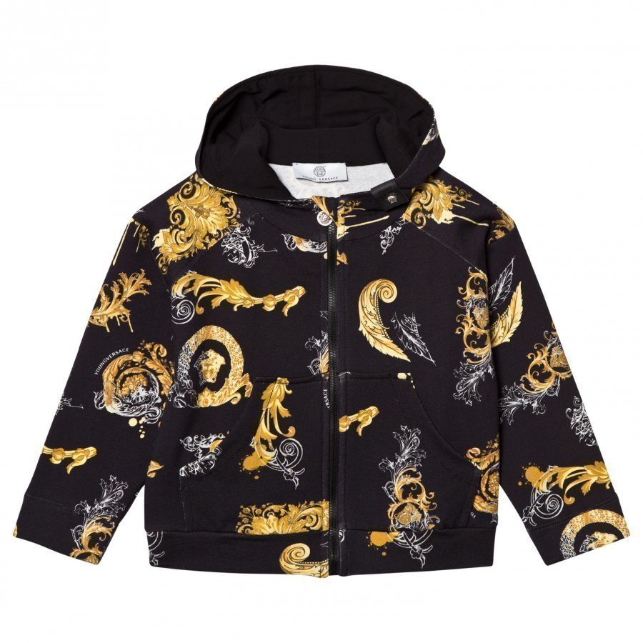 Young Versace Black Gold Baroque Print Hoodie Huppari