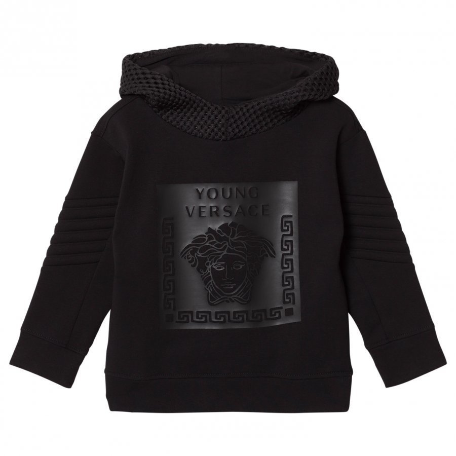 Young Versace Black Rubberised Medusa Print Hoody With Mesh Detail Huppari