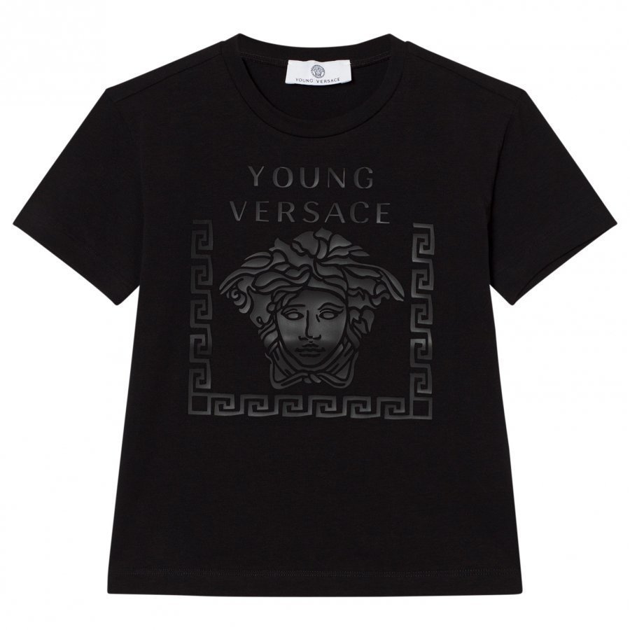 Young Versace Black Rubberised Medusa Print Tee T-Paita