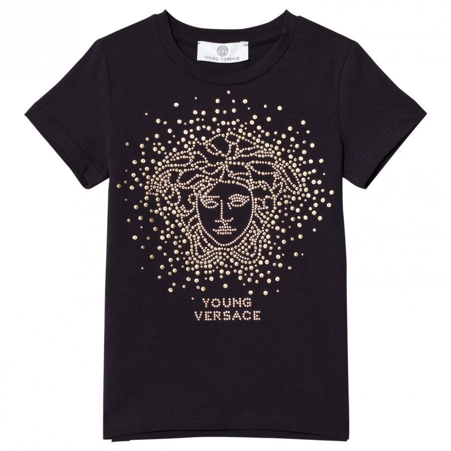 Young Versace Navy And Gold Stud Medusa Tee T-Paita